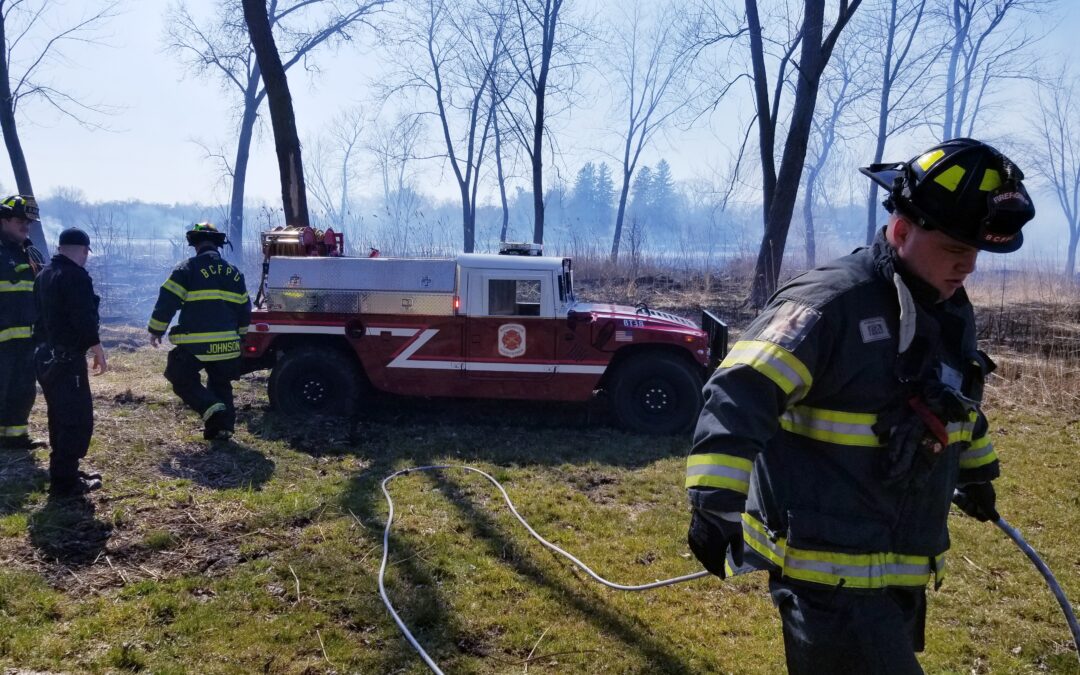 Firefighters at a grass fire